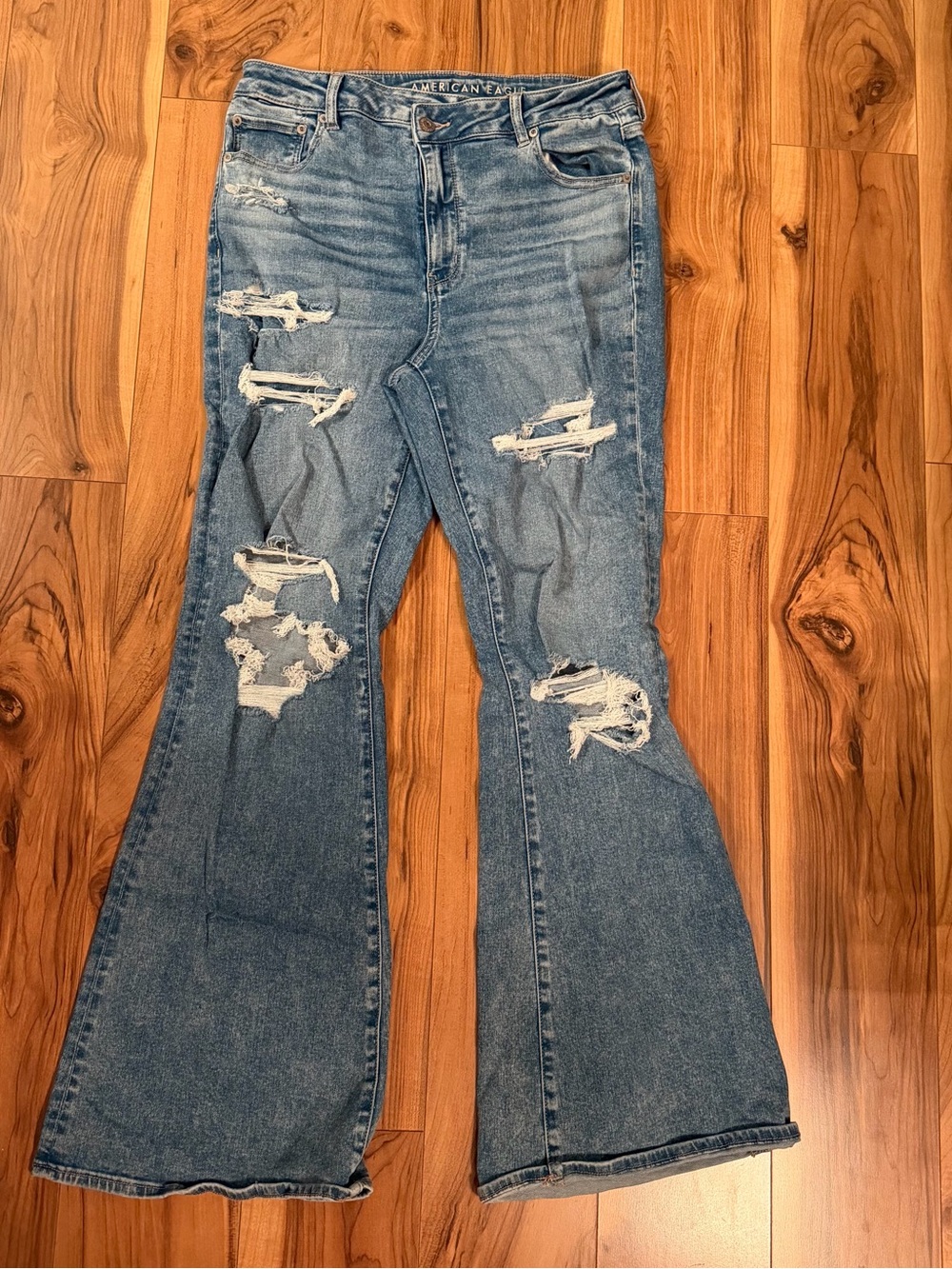 American Eagle Outfitters Distressed Light Blue Flare Jeans